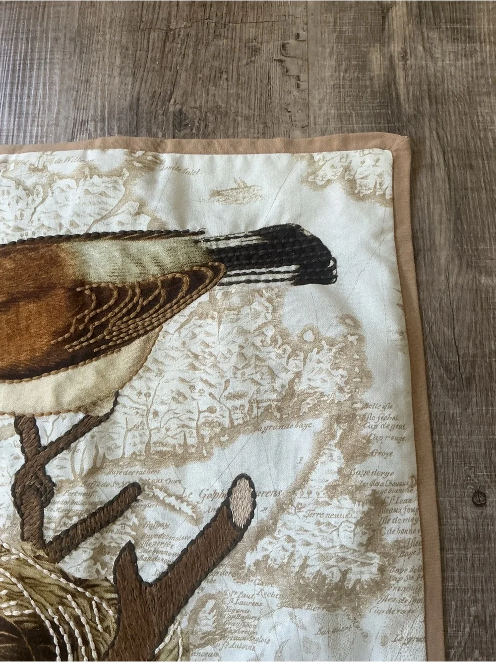 Pottery barn bird & Nest Decorative embroidered throwPillow Cover Neutral Browns